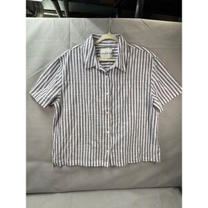 Lola River XL Cotton Striped Short Sleeve Button Up Shirt Boxy Coastal Top